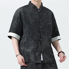 2025夏季新款男装新中式衬衣风纹理盘扣拼接短袖衬衫C98-P60，男装衬衫，电商B277(原6028)