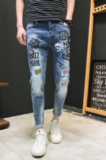 2021潮牌弹力牛仔裤男时尚印花修身小脚裤九分裤QT6027-89031，男装牛仔裤，电商D218