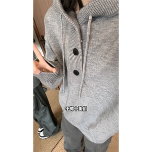 重磅秋冬装北极绒开衫毛衣美式复古休闲慵懒风针织衫加厚连帽外套图片
