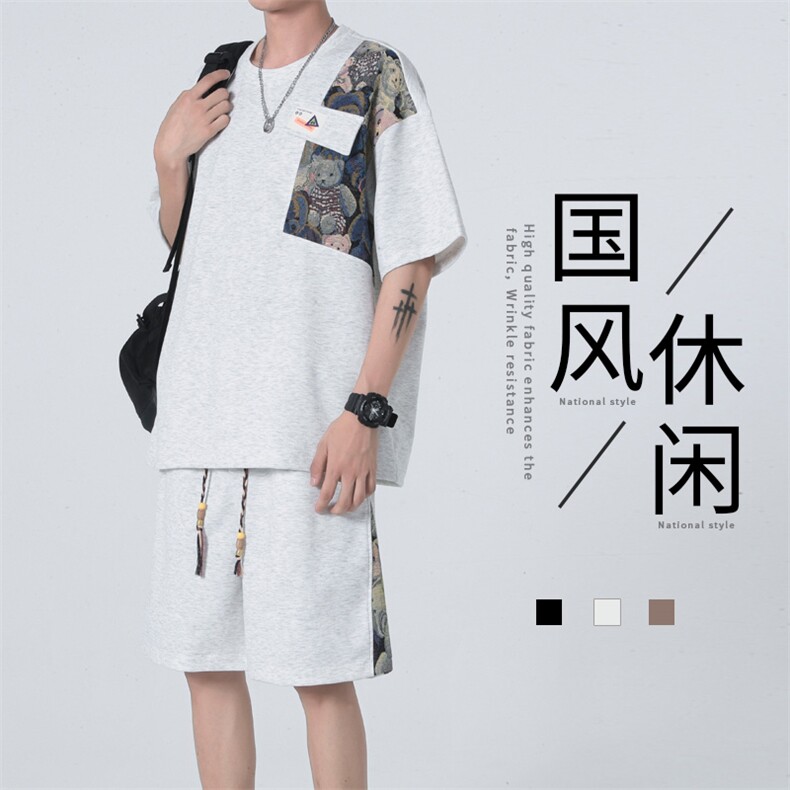 ！直播高品质！2024夏季男士风短袖T恤套装TZH245特P45图片