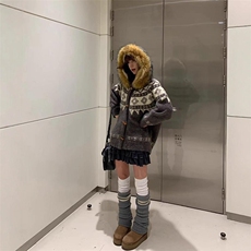 重磅北极绒座山雕大毛毛领毛衣外套冬美式复古休闲慵懒风针织开衫，男装针织衫/毛衣，电商A486
