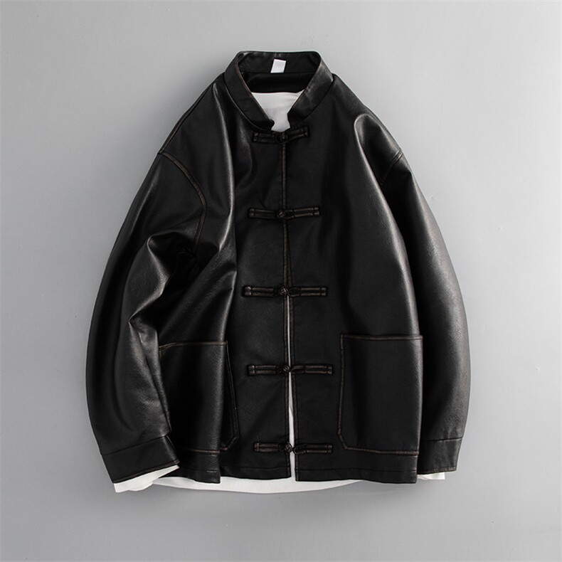 中古风潮PU皮小众设计感外套盘扣手工擦皮工艺立领大码唐装JK205，男装民族服装，星座305A（原312A-1）