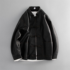 中古风潮PU皮小众设计感外套盘扣手工擦皮工艺立领大码唐装JK205，男装民族服装，星座305A（原312A-1）