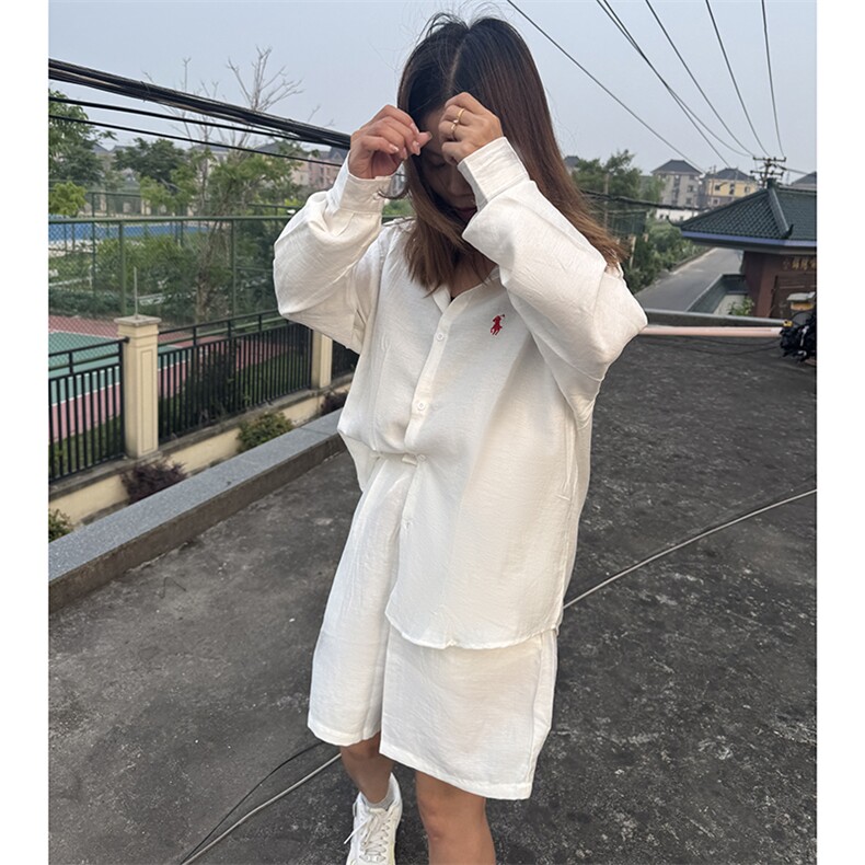 高级慵懒学院风男女长袖衬衫短裤棉麻透气凉爽套装高质量TC01图片
