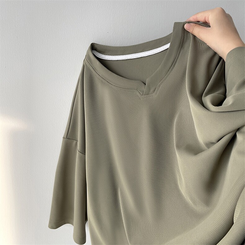 8XL-M冰丝凉感短袖T恤夏季大码V领垂感五分半袖体恤衫DX1206/P35图片