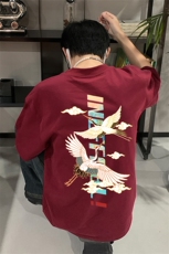 已做版权新中式潮短袖风宽松仙鹤复古t恤男T55-P28，男装T恤，星座205-5