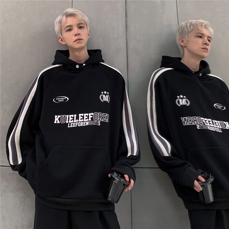 现货潮情侣美式撞色插肩袖卫衣宽松连帽帽衫男w96-p78,男装卫衣,电商C307