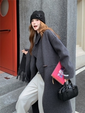 配围巾慵懒风双面羊毛呢大衣2B72--8698--P260--K338，女装双面呢大衣，乐吉娜