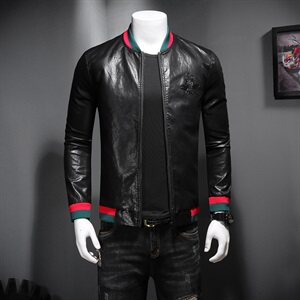 728 春秋季新款潮流棒球领小蜜蜂皮衣外套M-4XL P210图片