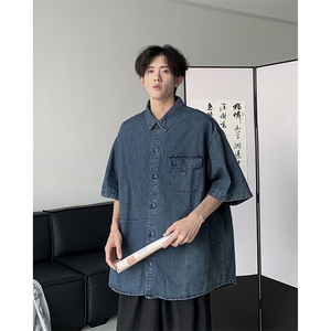 F328-P582024夏季新款工装牛仔衬衫男潮牌百搭衬衣外套现货