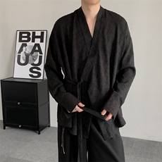 春装25山本风新中式提花长袖设计感加肥加大码系带衬衫男女外套，男装衬衫，星座909