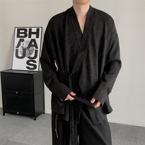 春装25山本风新中式提花长袖设计感加肥加大码系带衬衫男女外套图片