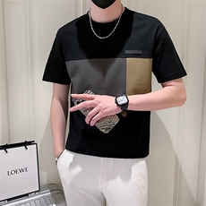 夏季男士短袖T恤潮牌2025新款拼接纯棉半袖体恤A313-88227-P48，男装T恤，电商A313