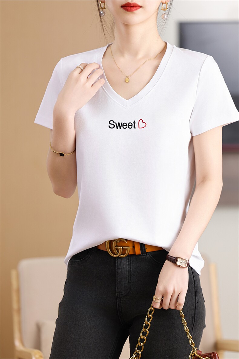 刺绣SWEET工艺小众个性舒适棉T,女装T恤,元素羊绒