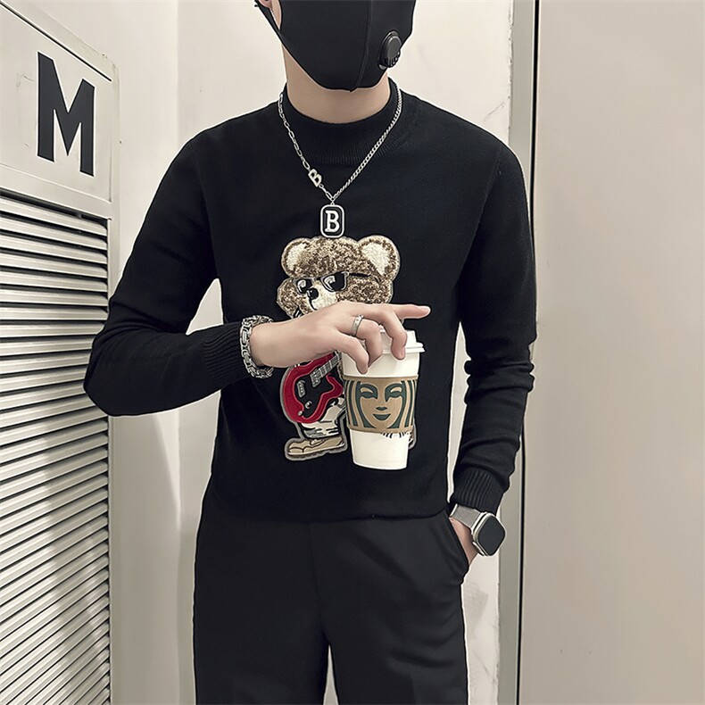 痞帅炸街圆领男套头小熊毛衣社会小伙店主风301C-M50-特P58控78，男装针织衫/毛衣，星座301C（原B323）