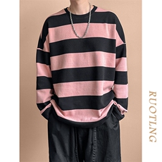 秋季现货高品质潮牌卫衣98.4%棉粉色条纹上衣宽松A351-AW2514-P75，男装卫衣，电商A351