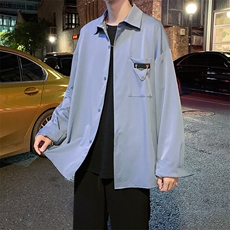 夏季衬衫男长袖港风潮流的衬衣设计感垂感冰丝上衣外套W1084-P30，男装衬衫，星座512-2