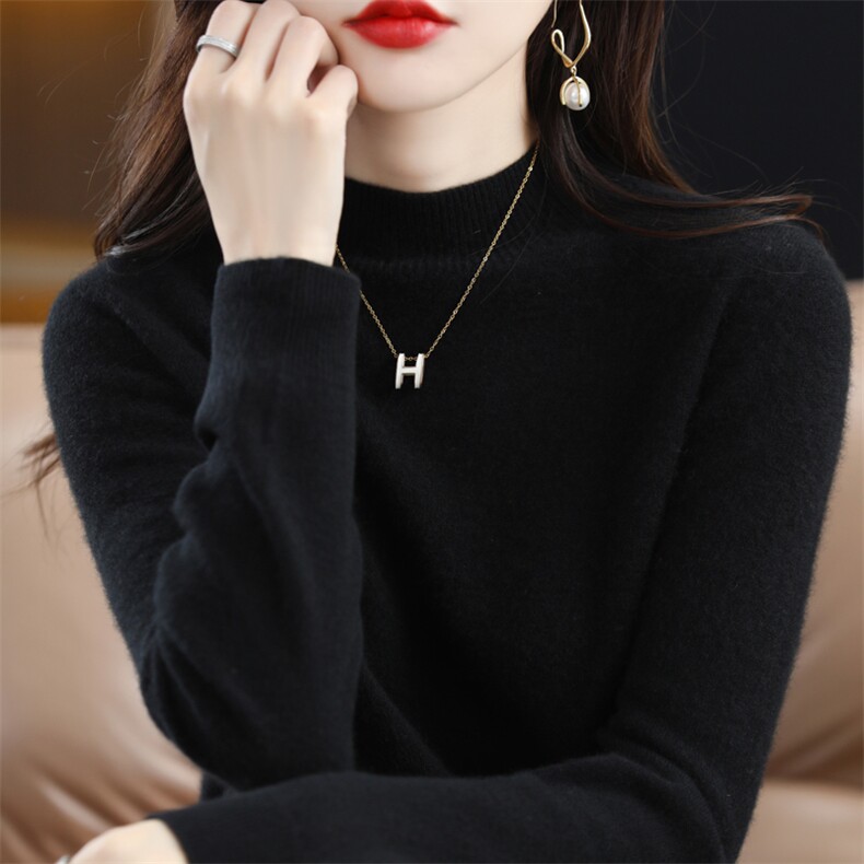 特价清仓加厚羊绒衫女半高领秋冬短款内搭毛衣纯色羊毛针织打底衫，女装羊毛衫，邓利维