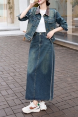 潮牌复古时尚牛仔套装女2024春秋新款洋气炸街短外套阔腿裤两件套，女装套装/套裙，美拉德工厂直营店