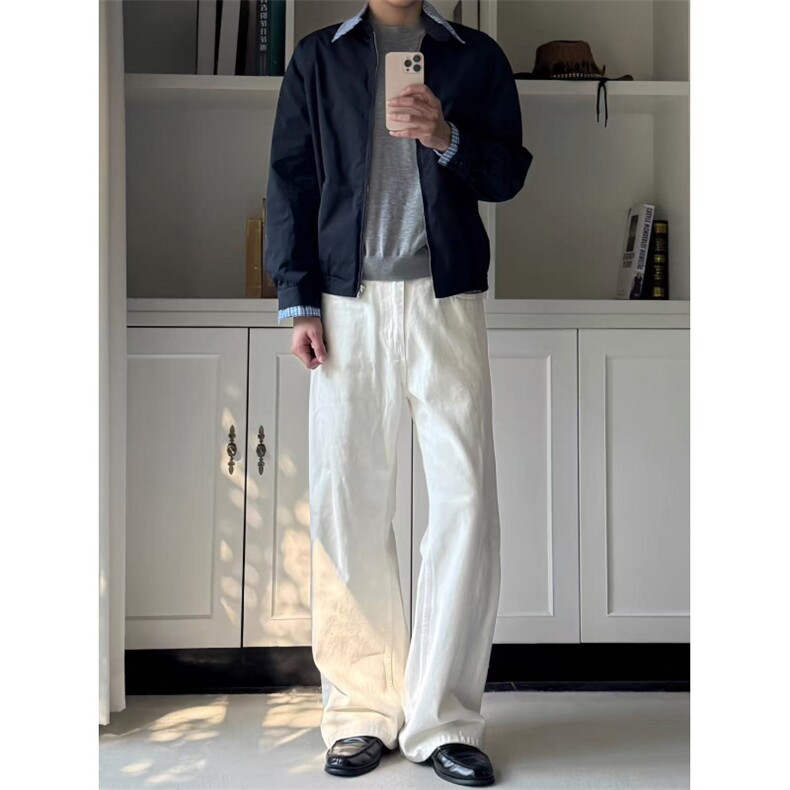 假两件miu系卡其藏蓝哈灵顿夹克外套学院风cleanfit老钱JKK29p65,男装夹克,电商D256