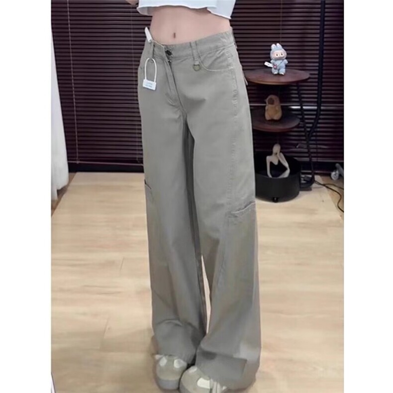 卡其色阔腿牛仔裤女2025年春新款设计感美式工装宽松直筒拖地裤子，男装牛仔裤，星座506A