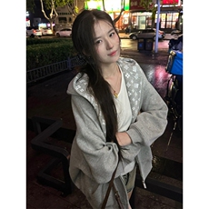 美式刺绣开衫连帽卫衣外套宽松潮牌情侣拉链帽衫W880-P75，女装短外套，星座918-1