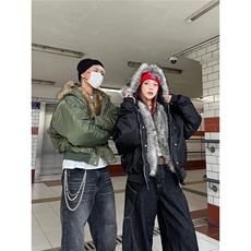 美式高级感连帽毛领cleanfit座山雕外套男冬季夹克棉服潮，男装夹克，星座506A