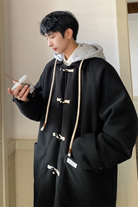 1港风牛角扣加棉呢大衣可拆卸帽大码M-5XL外套男FY8716P138控188图片