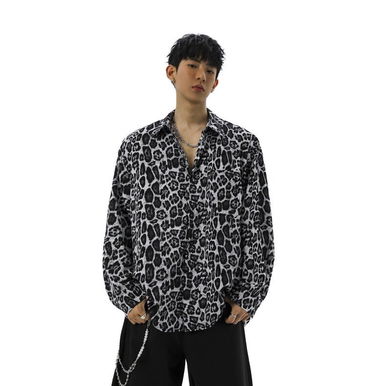 无影墙豹纹长袖衬衫大码M-5XL聚酯纤维衬衫男CS78728P35控58，男装衬衫，星座227-7
