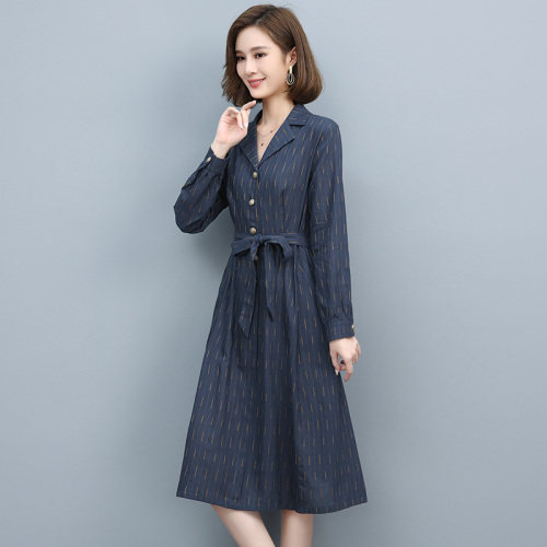 2022秋装简约时尚气质西装领系带收腰休闲舒适连衣裙，女装连衣裙，丽影随形