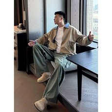 工装外套男士秋冬新款翻领拼接假两件夹克休闲痞帅上衣W6801-P62，男装夹克，星座412-3