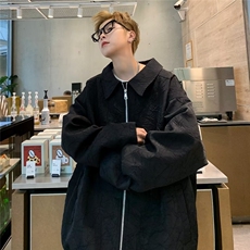 短款外套男女春秋款美式复古翻领棒球服潮牌褶皱飞行员夹克-W24，男装夹克，星座601-2