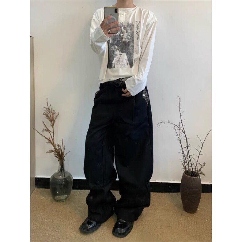 现货自制致雅格纹拼接抽绳休闲通勤直筒阔腿宽松卫裤长裤,男装休闲裤,星座910A