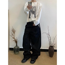现货自制致雅格纹拼接抽绳休闲通勤直筒阔腿宽松卫裤长裤，男装休闲裤，星座910A