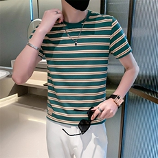夏装青年圆领条纹痞帅体恤男休闲上衣男士T301A-1/T38/P45，男装T恤，星座301A-1