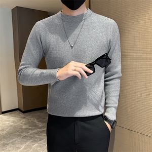 秋冬纯色圆领套头针织打底衫店主社会小伙痞帅301A-1/M97/P48图片