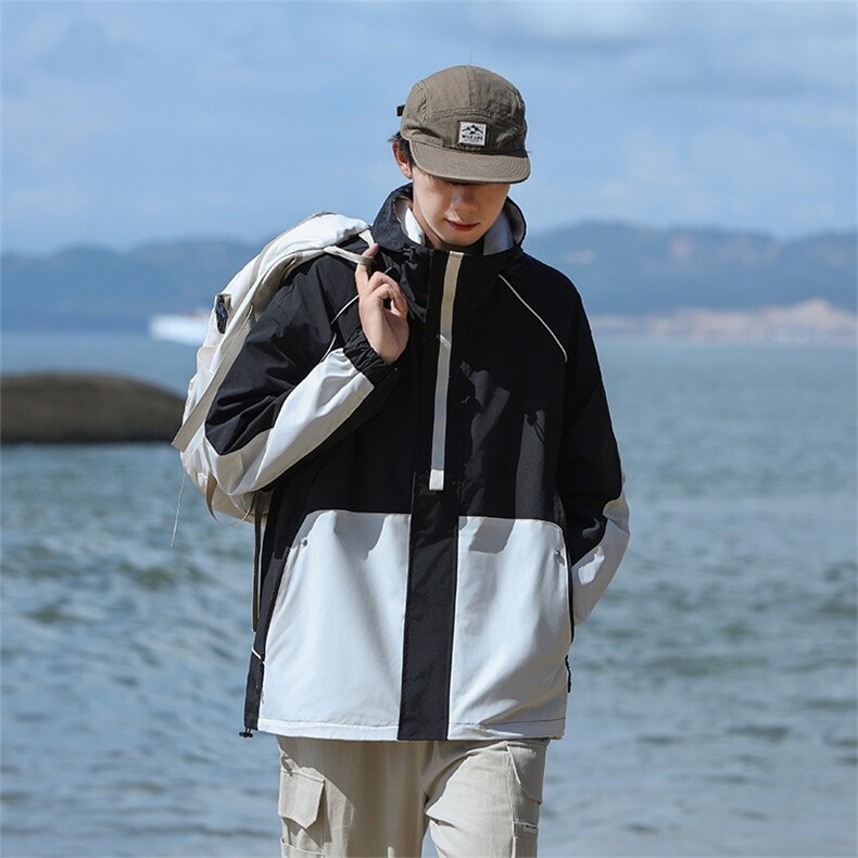 日系户外冲锋衣外套男春秋季山系登山防水连帽工装多口袋机能夹克,男装夹克,星座1210-1