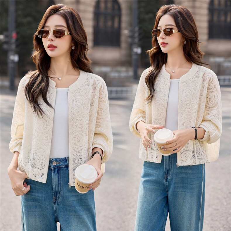 2026春季新款时尚休闲米色镂空蕾丝短外套韩系独特好看洋气休闲，女装短外套，米莱