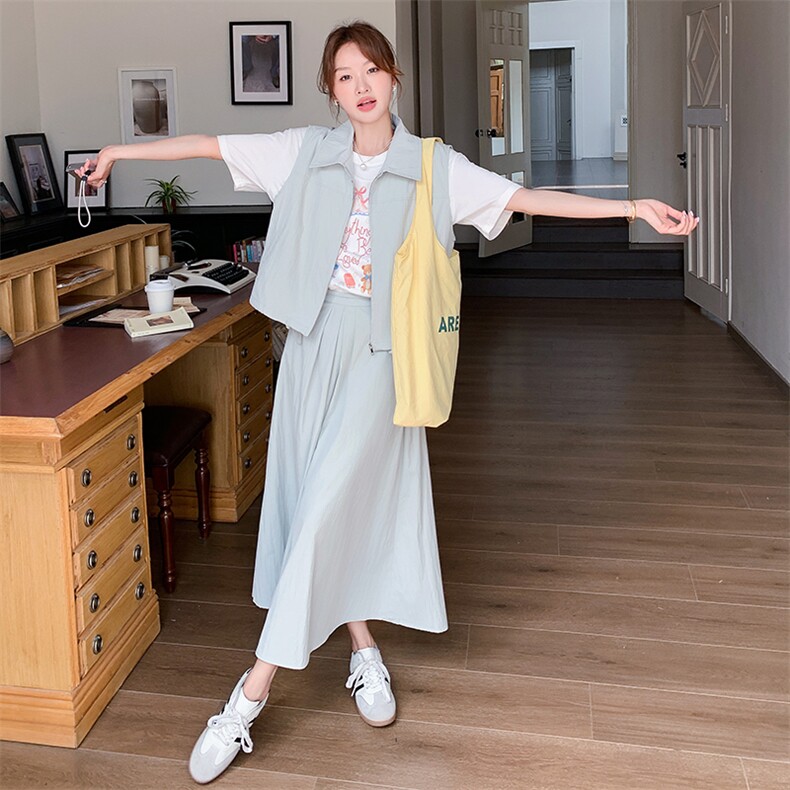 时尚休闲工装套装裙女2025夏季新款韩系穿搭无袖马甲半身裙三件套,女装套装/套裙,2C177