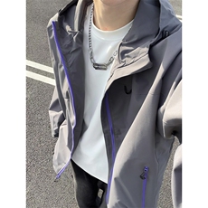 秋季新款连帽冲锋衣外套男宽松休闲百搭夹克上衣F7870-特价P45，男装夹克，电商A007