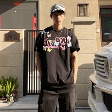 万针全刺绣工艺抖音得物高品质260克重磅纯棉双纱美式高街短袖T恤，男装T恤，电商A486