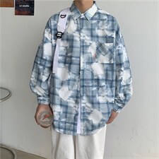 外套春秋扎染衬衫韩版潮流衣服ins青少年休闲港风格纹W1566-P35，男装衬衫，星座512-4