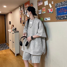 五分袖套装男装帅气痞帅炸街夏装两件套衣服潮穿搭潮牌W2712-P45，男装休闲套装，星座412-3