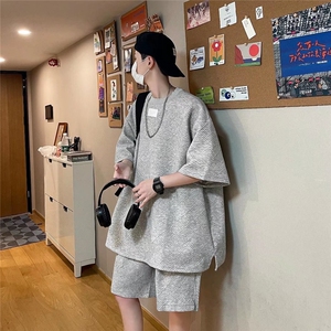 五分袖套装男装帅气痞帅炸街夏装两件套衣服潮穿搭潮牌W2712-P45图片