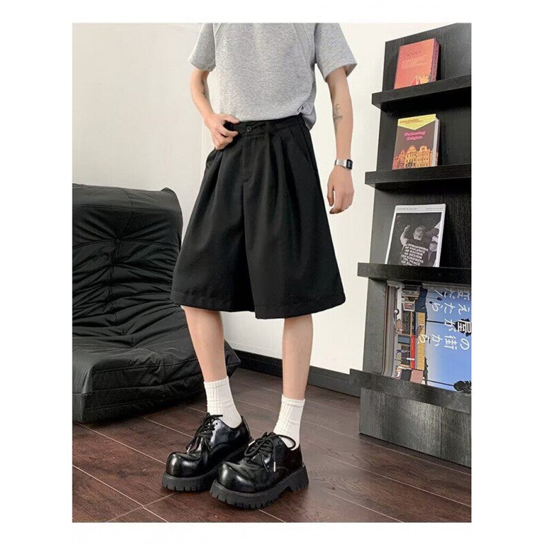 美式高街西装短裤男款夏季小众青少年宽松垂感韩版运动过膝五分裤,男装牛仔裤,星座1013