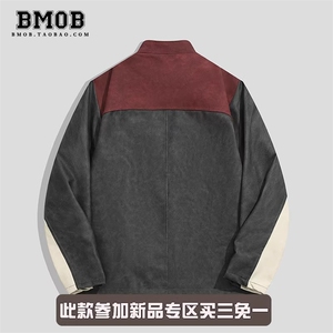 美式复古拼接撞色皮衣外套男女春秋潮牌痞帅机车夹克W6741-P68图片