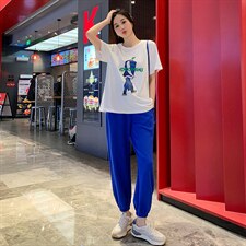 2022夏季时尚运动套装女宽松休闲白搭两件套短袖T恤薄款夏季卫裤，女装套装/套裙，梦懿尔