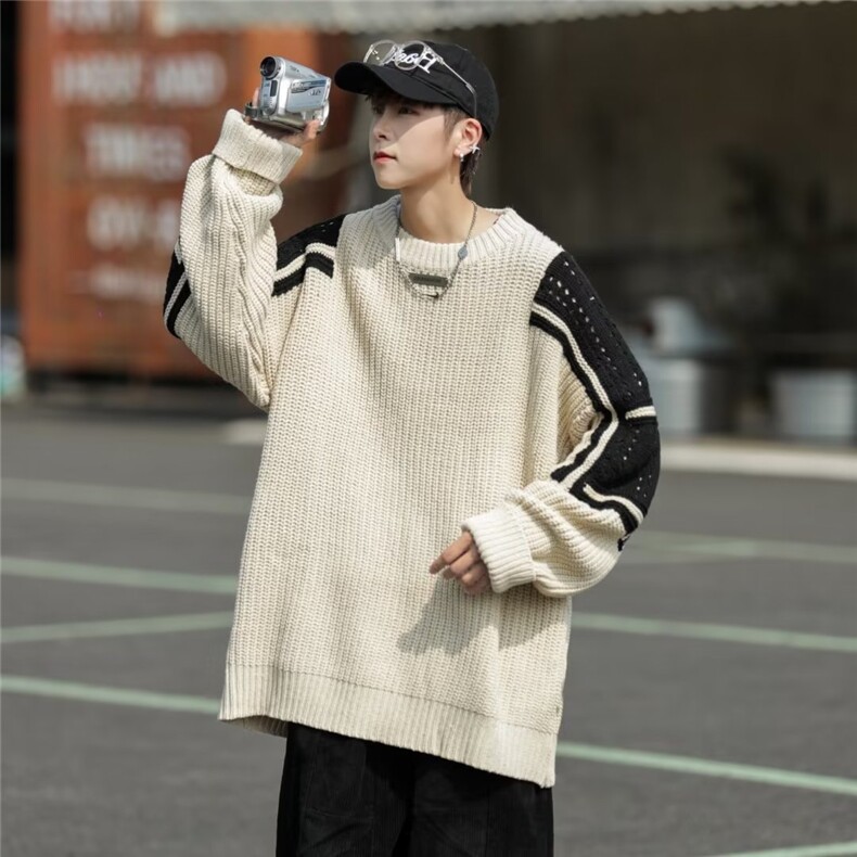 欧美简约休闲拼色针织衫2023日系潮流宽松毛衣男B610-P48,男装针织衫/毛衣,星座1109-3