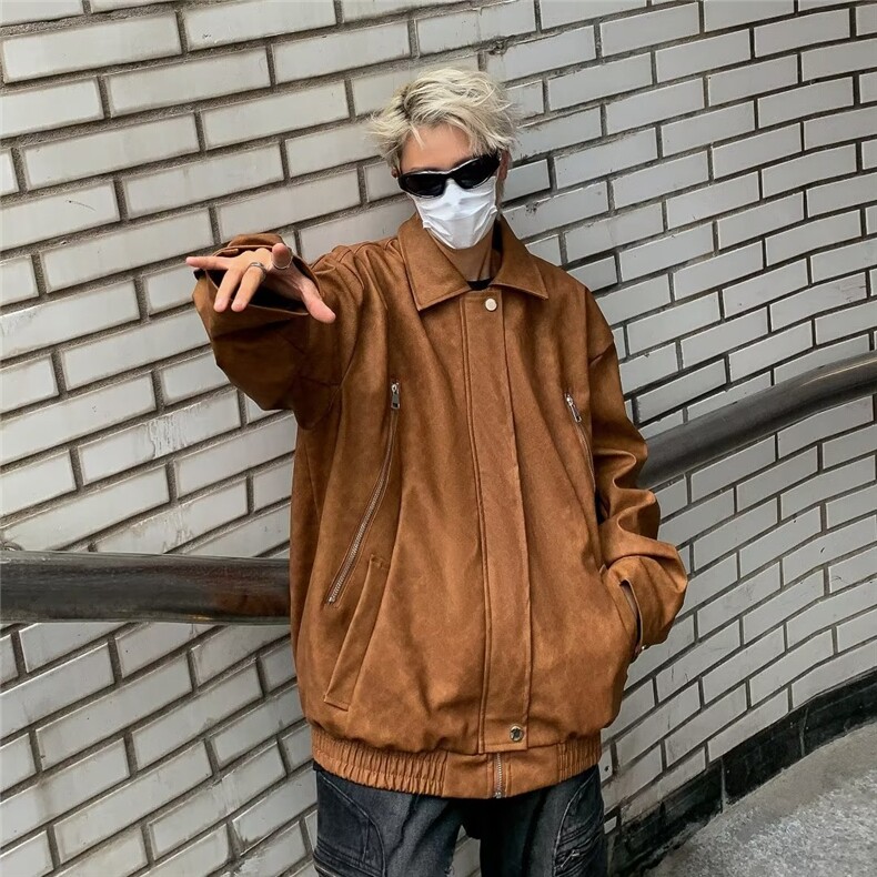 美式潮牌重磅棕色机车外套复古设计感小众男夹克M8226-P90,男装夹克,星座1109-3