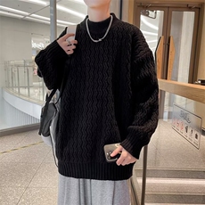 日系麻花长袖毛衣男女款加厚宽松圆领线衣内搭ins潮秋冬季针织衫，男装针织衫/毛衣，星座506A